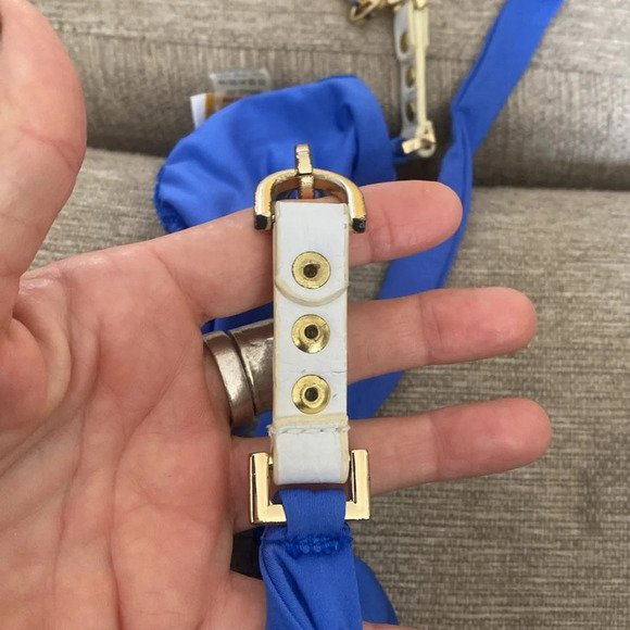 Beach bunny bronze leather and gold chain triangle top bikini size large blue - Picture 8 of 15